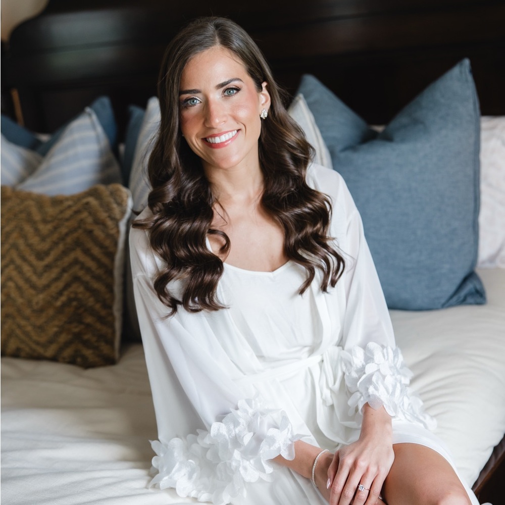 Elegant White Robe with Floral Accents